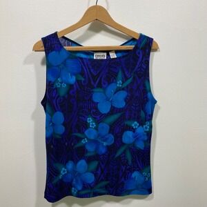 Chico's Design‎ Floral Tank Top Sleeveless Blue Purple Tropical Career Size 1